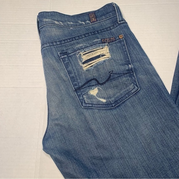 7 For All Mankind Distressed Straight Leg Jeans Size 29 - Picture 2 of 11